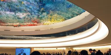 The Human Rights and Alliance of Civilizations Room is one of the largest conference rooms at the United Nations Office at Geneva (UNOG). The main feature of the refurbished room is a ceiling sculpture by the prominent contemporary Spanish artist Miquel Barceló.